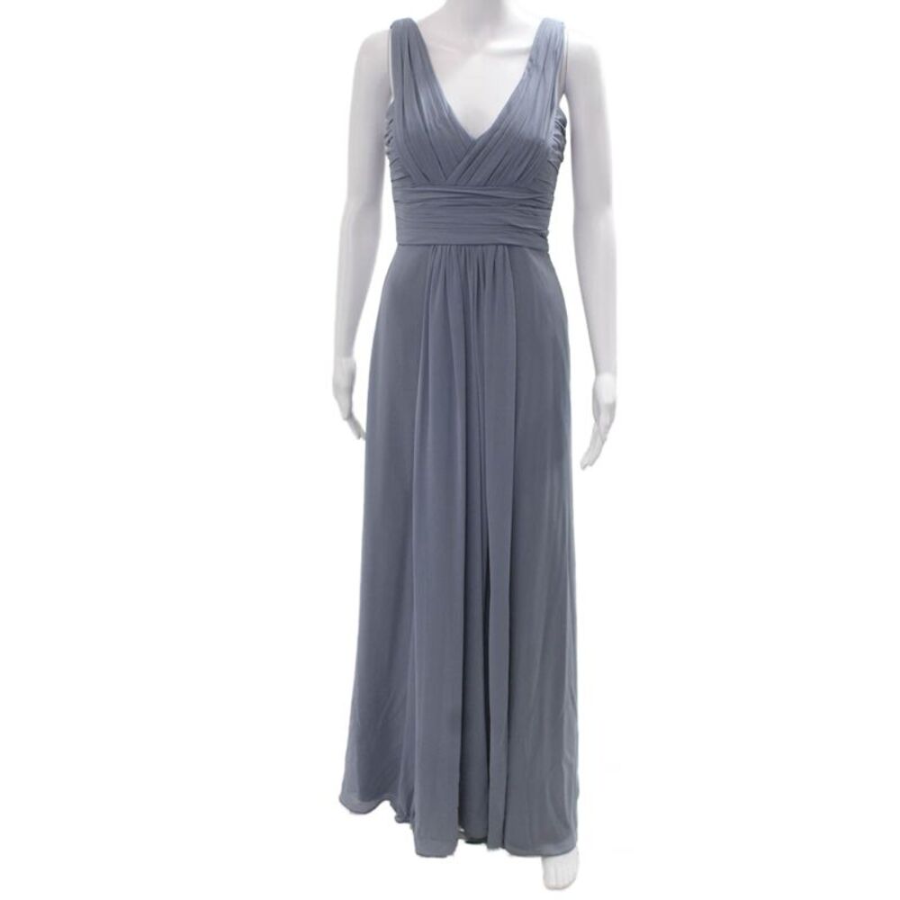 Monique Lhuillier Women Maxi Dress Gray V Neck Sleeveless Long Size 0